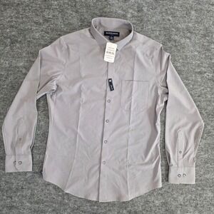 NWT MIZZEN+MAIN Leeward M Trim Dress Shirt No Tuck Light Pastel Gray Button Up